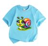 Kids Boys Girls 100% Cotton Crew Neck Short Sleeve T-Shirt, Cute Cartoon Rainbow Snail Print Casual Soft Breathable Summer Tee for Daily Wear