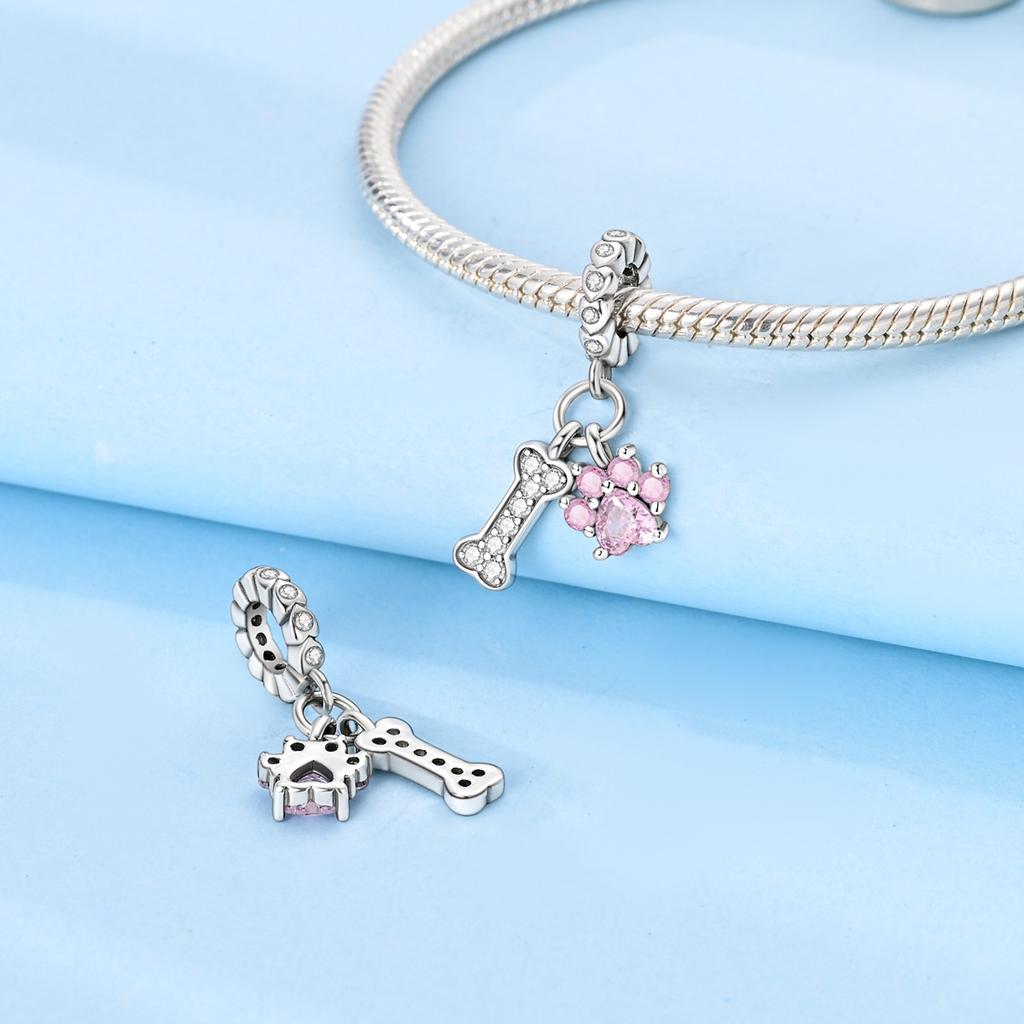 100% Copper Metal Charm Bead Components Bead Components Cute Paw Bone Luminous Paw Print Pendant Bead Component Compatible With Bracelet High Quality