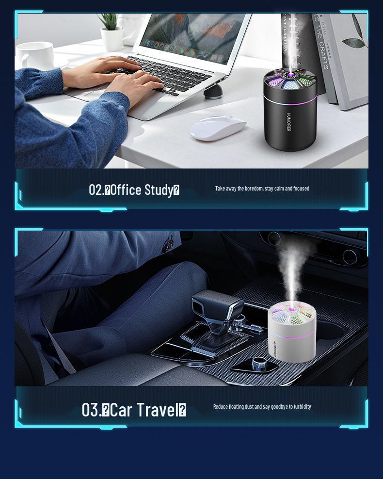 Creative USB Mini Steel Cannon Humidifier with Colorful Lighting and Large Mist Volume for Desktop and Car Use
