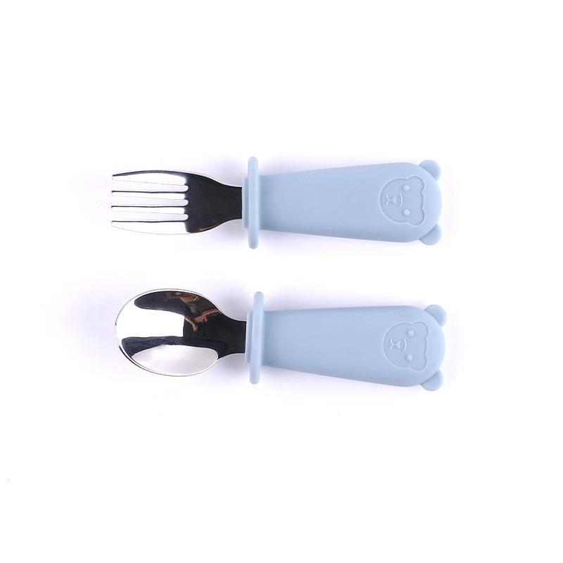 

Детский набор вилок и ложек из нержавеющей стали 316L с силиконовыми ручками в виде мультяшного медведя для обучения ребенка еде