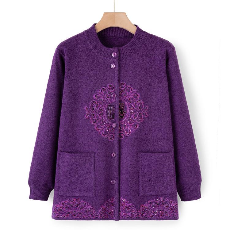 Grandma Cardigan Sweater Autumn and Winter Clothes Festive Sweater Middle-aged and Elderly Mothers Wear Autumn Coat Old Ladies New Style