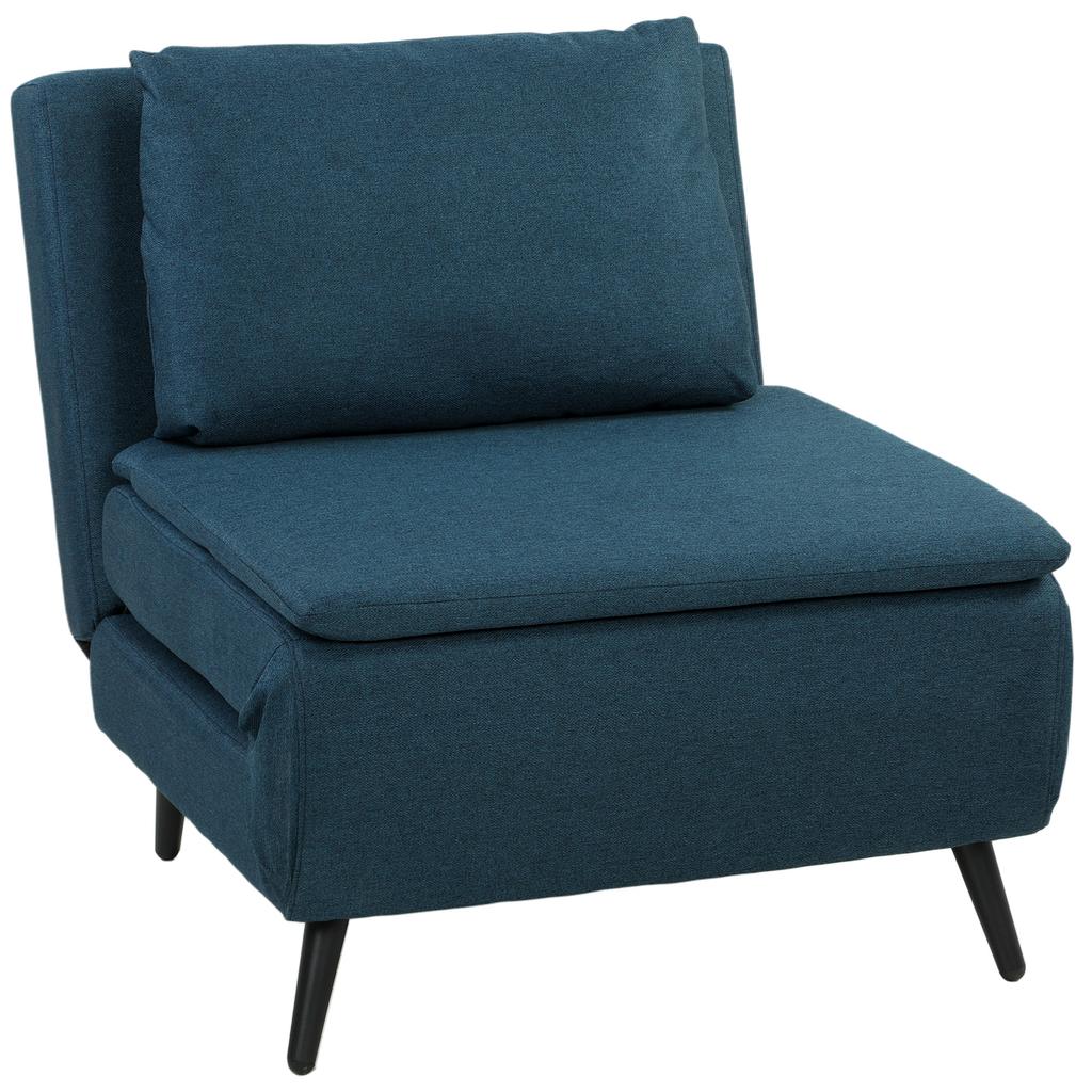 Convertible Armchair, 1-Seat, 3-in-1 Click-Clack, Adjustable Backrest, Pillow, Blue