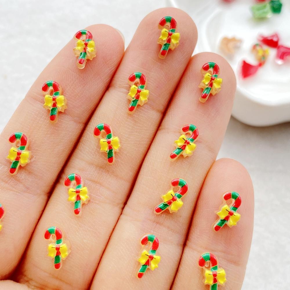 50pcs Resin Mini Cartoon Santa Claus Snowman Deer Bell Cane Christmas Tree Flat Back Nails Art Decor DIY Scrapbook Accessories