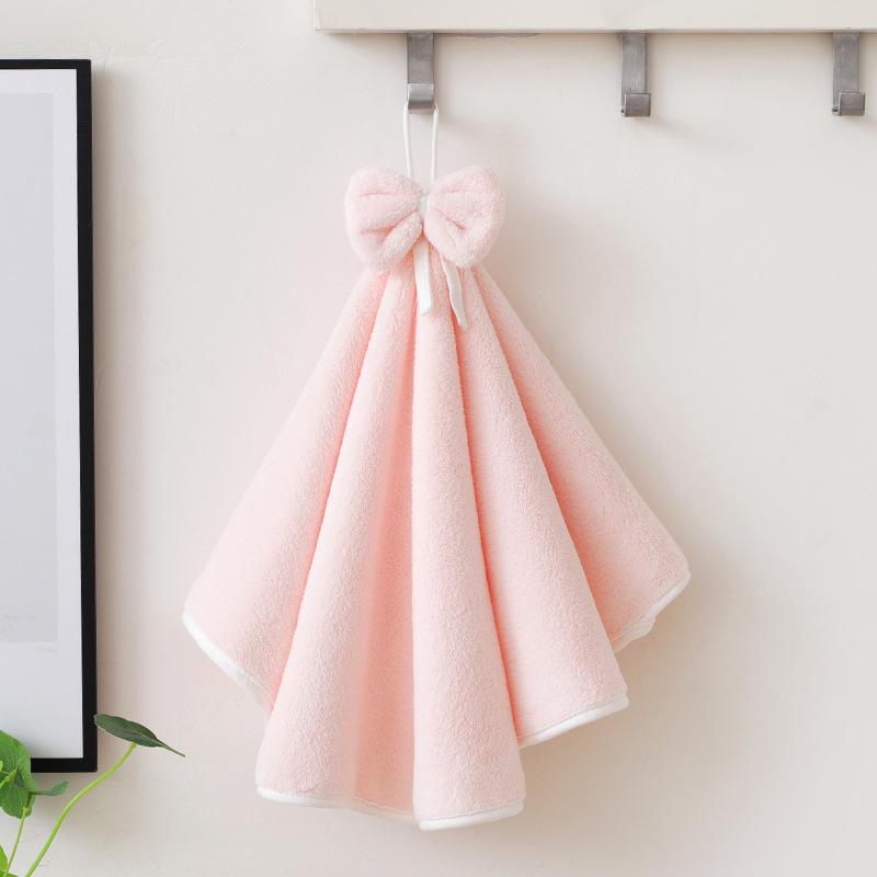 Towel does not shed hair, absorbent hand towel hanging kitchen rag bow thickened coral fleece handkerchief