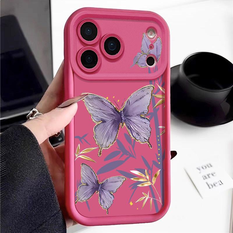 Gilded Purple Butterfly Pattern Case For iPhone 17 Pro Max Funda Shockproof Bumper Cover For iPhone 16 Pro Max 15 14 13 12 11 Air 16E