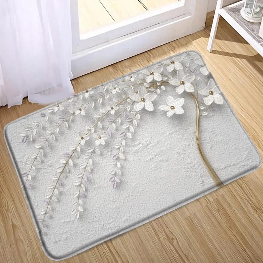 Elegant Bouquet Of Fantastic White Flowers 3D Style Shower Curtain Bathroom Curtain With Bath Rug Carpet Set Floral Home Decor