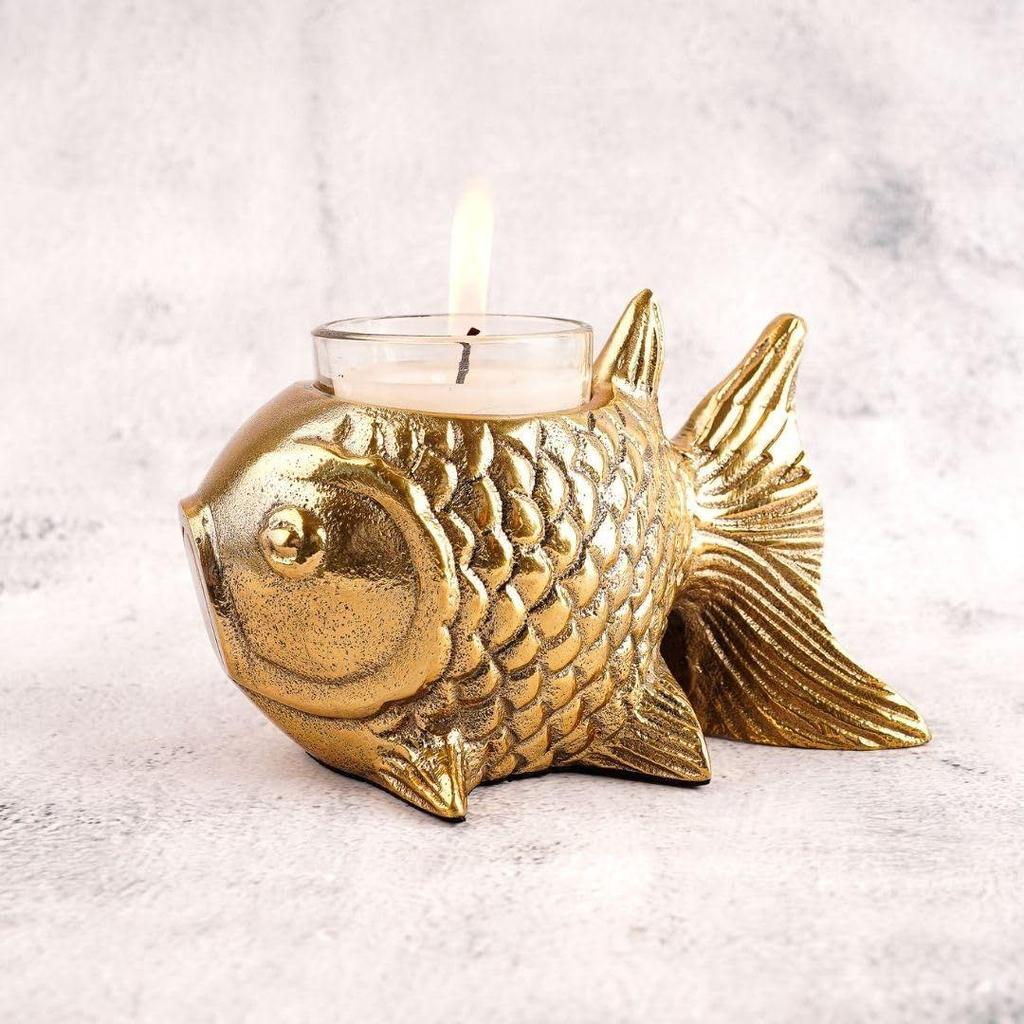 Aluminium Fish Figurine for Good Luck & Success,Candle Holder for Home Dcor Tabletop Living Room,Showpiece for Valentine's Day,Birthday