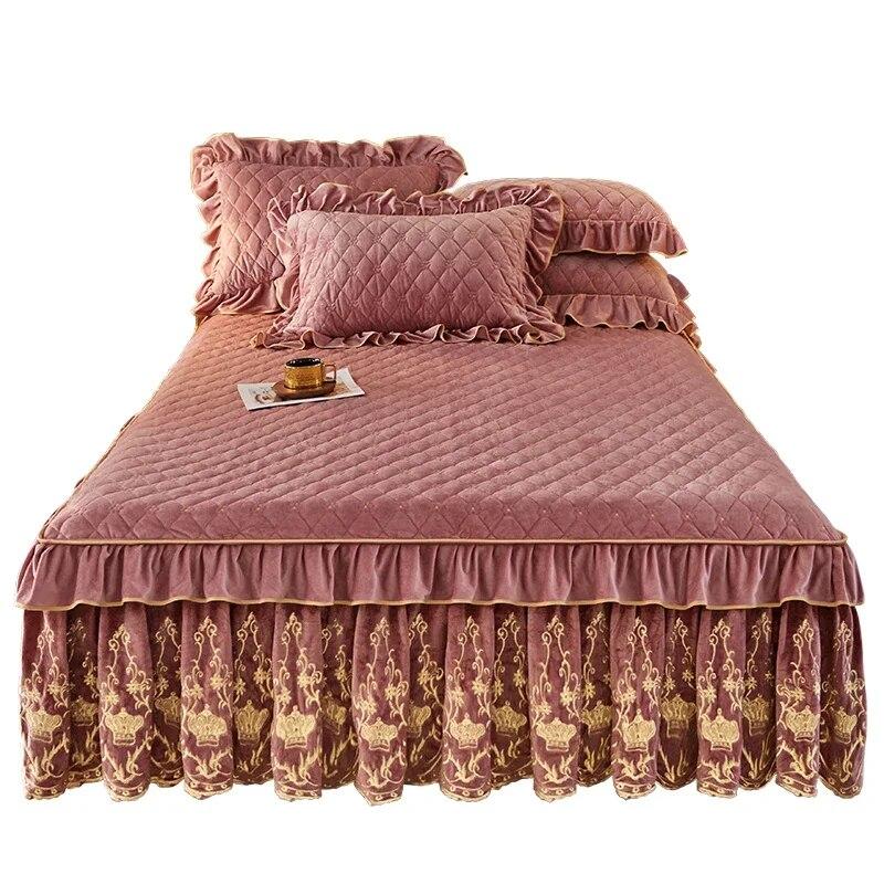 

AI WINSURE, европейское бархатное покрывало, комплект королевского размера, роскошная юбка с вышивкой, мягкая с 2 наволочками, дропшиппинг 200x220cm 79x87inch