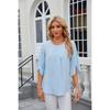 Solid Colour Round Neck Five-quarter Sleeve Short Sleeve,loose Chiffon Shirt Tops for Women
