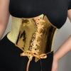 Cinto Largo Dourado Prateado Tira de Cintura em Couro PU Cinto Versátil para Mulheres