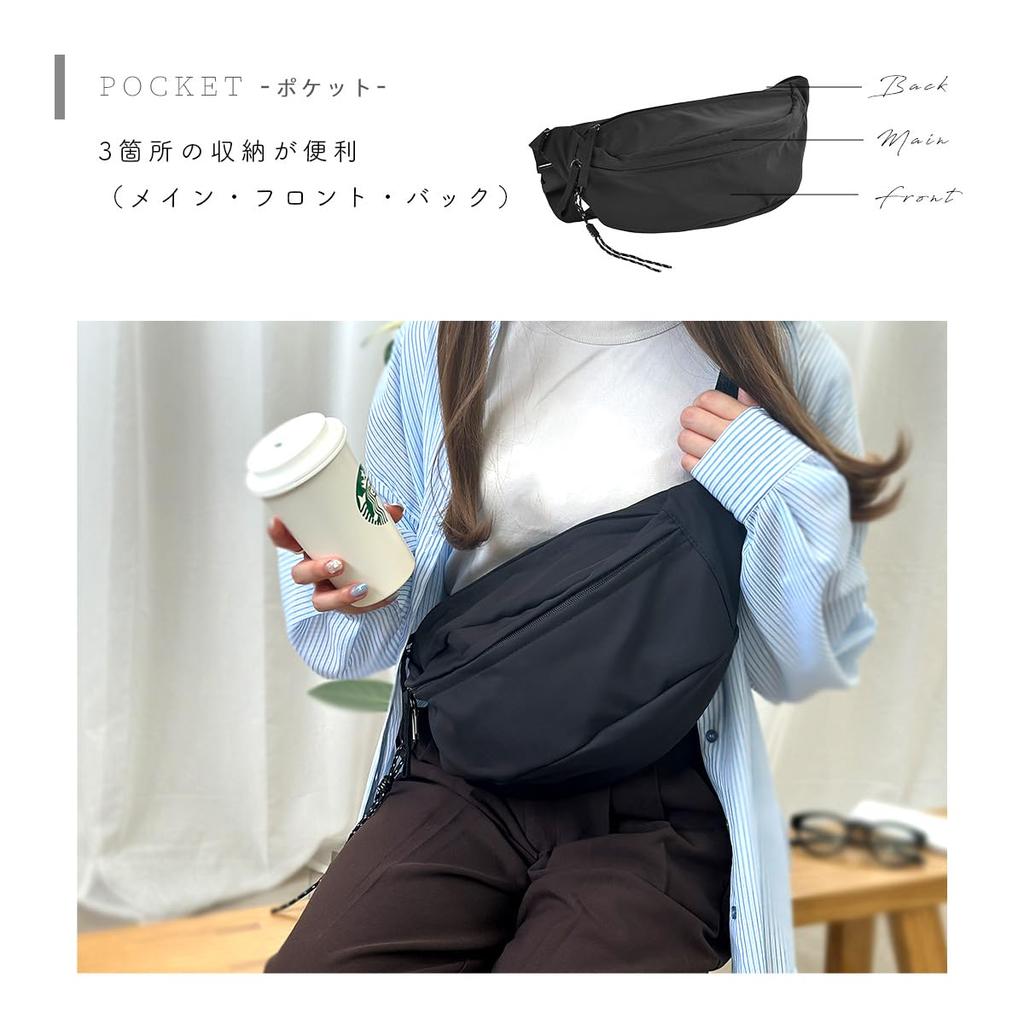 Große Umhängetasche, Leicht, Crossbody, Ein Schultergurt, Wasserabweisendes Nylon mit Karabiner, Leicht, Einfarbig, Damen (Schwarz)
