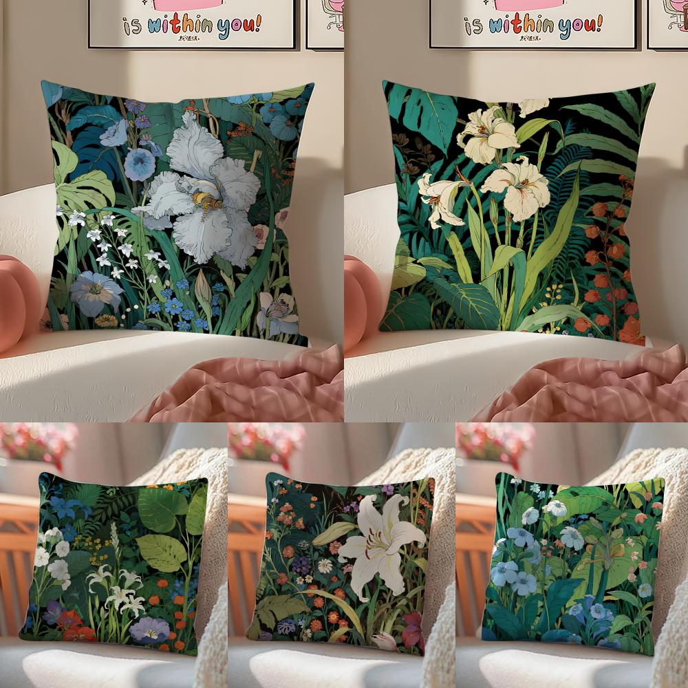 Floral illustration Cushion Cover Linen Cushion Cover Soft Decorative Case for Sofa Home Decor