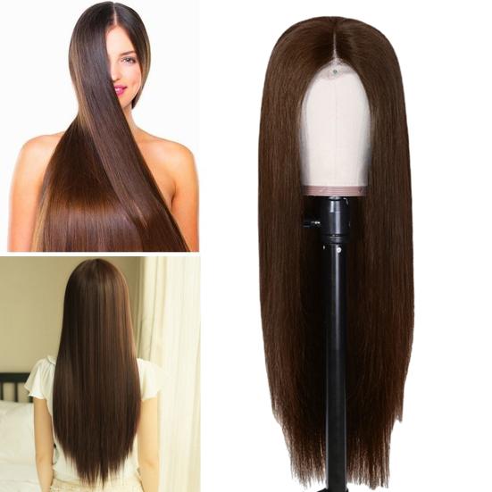 Women Long Straight Wig Middle Part Natural Looking Silky Heat Resistant High Temperature Fiber Ladies Black Brown Synthetic Hair