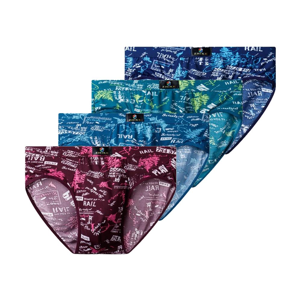 4 Pcs Men's Underwear Ice Silk Big Size Briefs Printed Summer Thin Breathable Cool Panties L TO 8XL