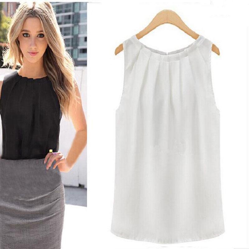 Chic Sleeveless Chiffon Tank Top Elegant Round Neck Pullover For Women