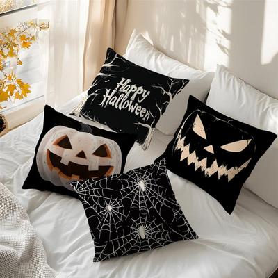 Home Decor Halloween-themed Pumpkin & Spider Web Pillows Pattern Cushion Cover Suitable for Sofa Bedroom Car Pillow Cover