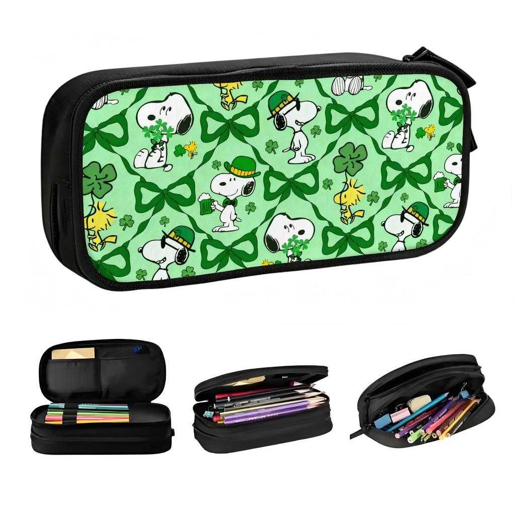 Korean Snoopy Woodstock Shamrocks Pencil Cases for Boys Girls Large Capacity Pen Bag Box School Supplies