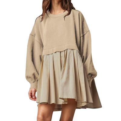 Sweatshirt Dress Autumn and Winter Women's Dress Solid Colorblocking Loose Pleated Dresses