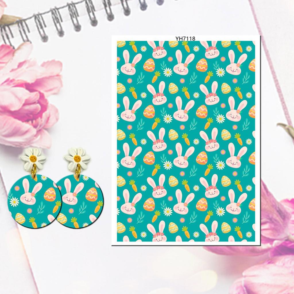 Water Soluble Clay Transfer Sheets Easters Rabbits Colored Eggs Transfer Paper Earrings Making Tool for Jewelry Making