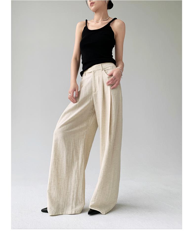 Women's Summer Wide-Leg Cotton Linen Trousers - Loose, Floor-Length, Casual Tencel Pants