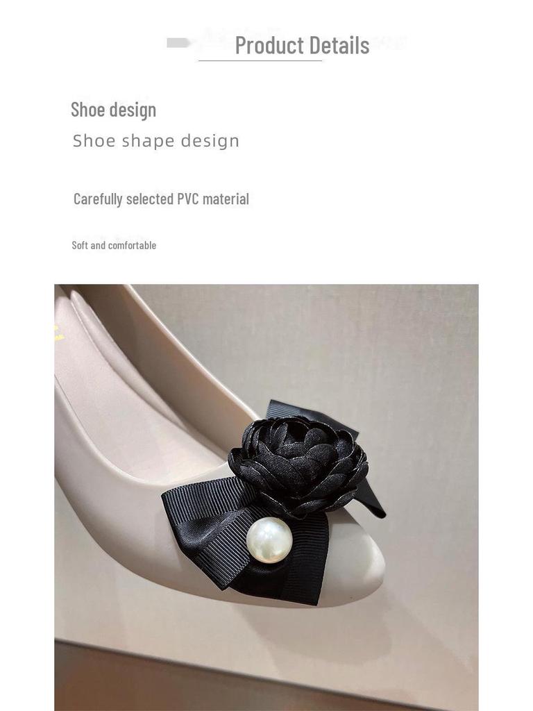 Korean Style Women's High Heel Rain Boots - Fashionable Anti-Skid Rubber Jelly Shoes with Wedge Heel and Floral Design