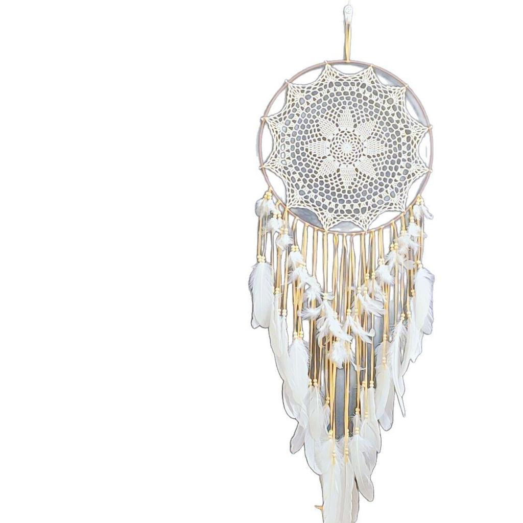 Nordic Feather Wind Chime Dream Catcher: Creative Crochet Hanging Ornament for Home or Wedding Decor.