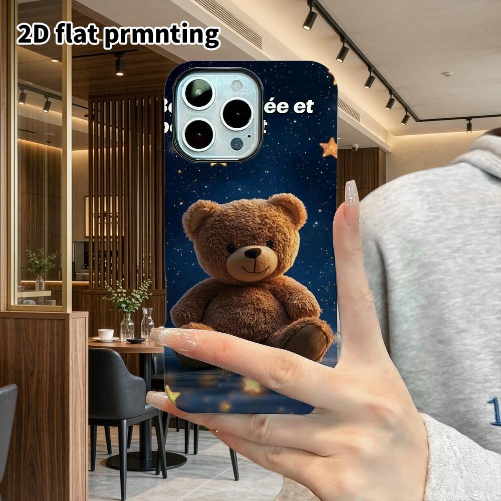 Phone Case: 2D Flat Suitable for iPhone 18 17 16 15 14 13 Pro Film Protective Case, Couple Style, Starry Sky Teddy Bear, Christmas and Halloween Gifts