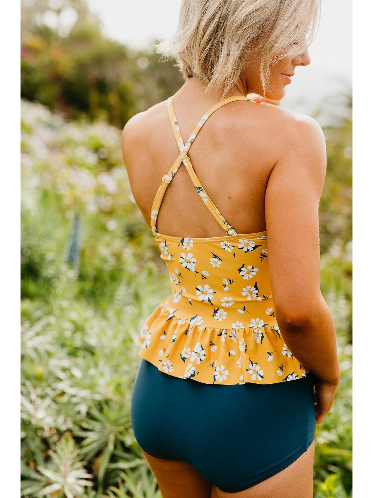 

2024 Купальник с оборками и принтом тай-дай: Бикини с высокой талией для женщин Extra Large