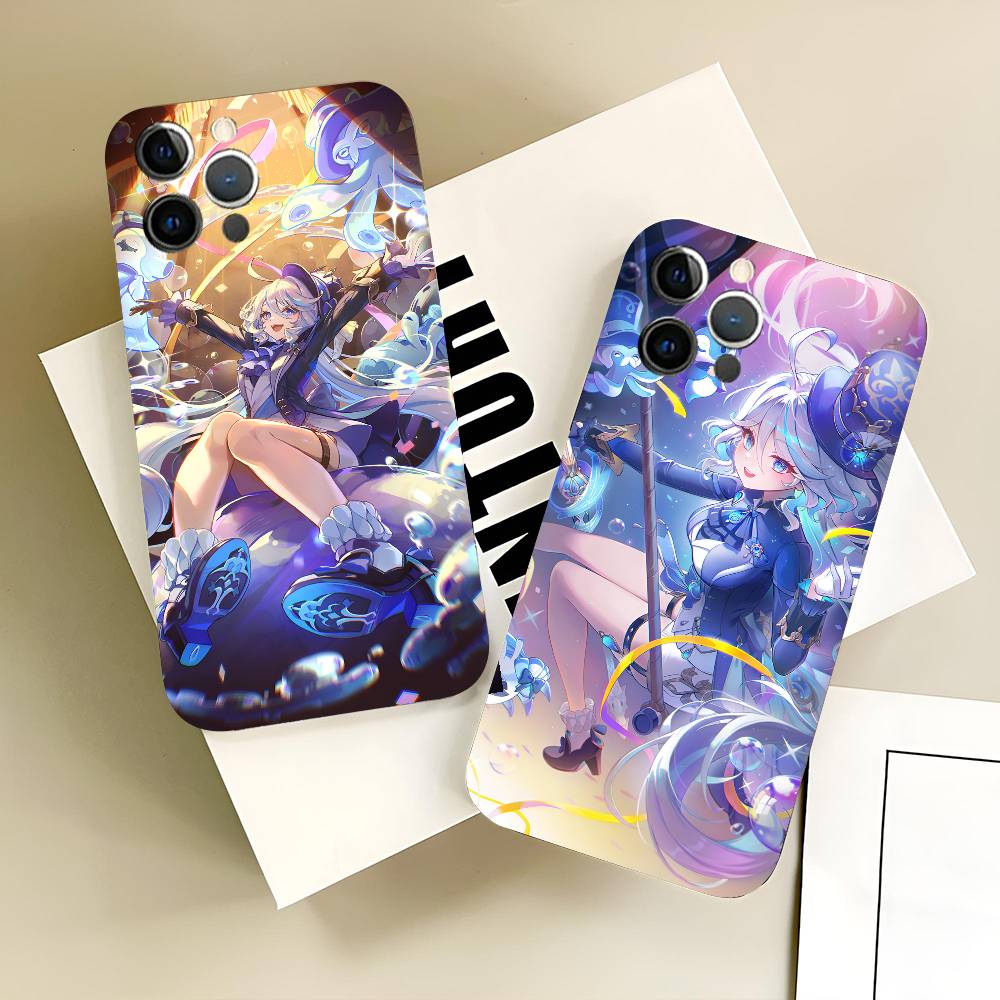 Game Genshin Impact Furina Phone Case Black Silicone Soft Shell For IPhone 17 16 15 14 13 12 11 Air Pro Max Plus Hot Sale