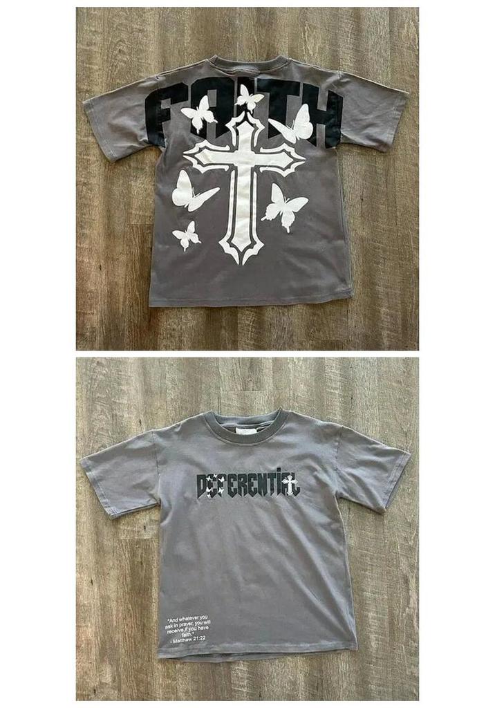 Y2K Hip Hop Retro Cross Graphic Men's Oversized Cotton T-shirt