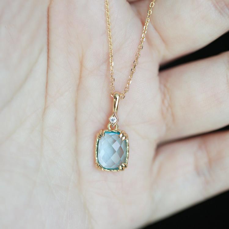 

Vintage Light Blue Stone S925 Sterling Silver Necklace - Japanese & Hong Kong Style Women s Pendant 925 Silver