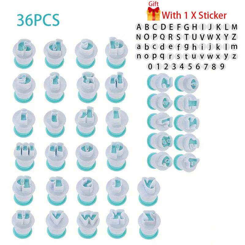 36/62PCS Alphabet & Number Fondant Cookie Cutters Set with Sticker, Biscuit Stamp Mold for Baking Decor Birthday Christmas Gifts