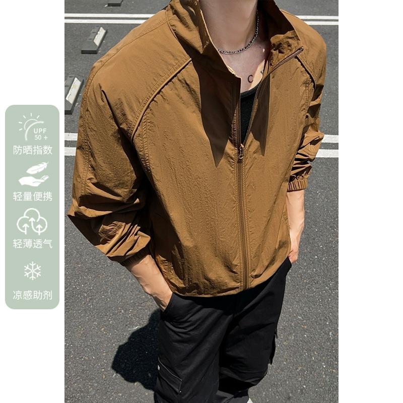 Mens American High Street Thin Breathable Upf50 Sunscreen Deconstructed Splicing Open Front Jacket