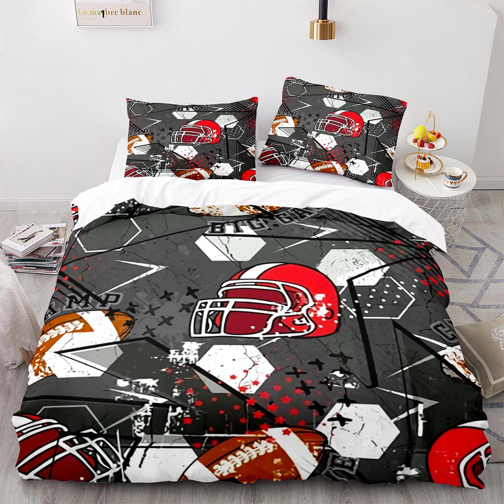 American Football Duvet Cover Set Queen/Full/King Size Skull Bedding Set 3pcs for Kids Boys Teens Sports Gaming Comforter Cover