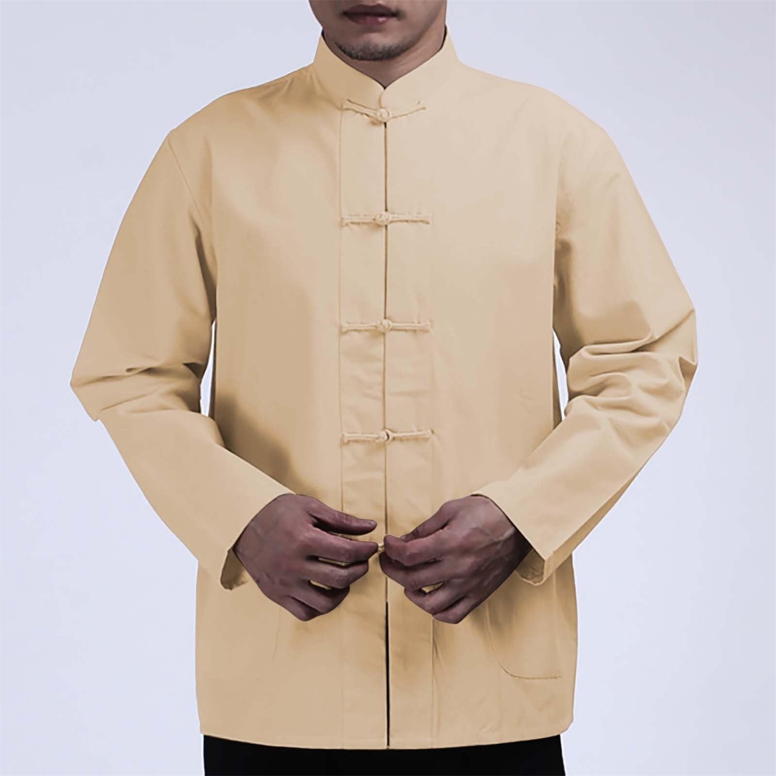 

Чоловіча бавовняно-лляна сорочка з довгим рукавом, чоловіча вільна сорочка на ґудзиках у ретро китайському стилі XXXXL хакі