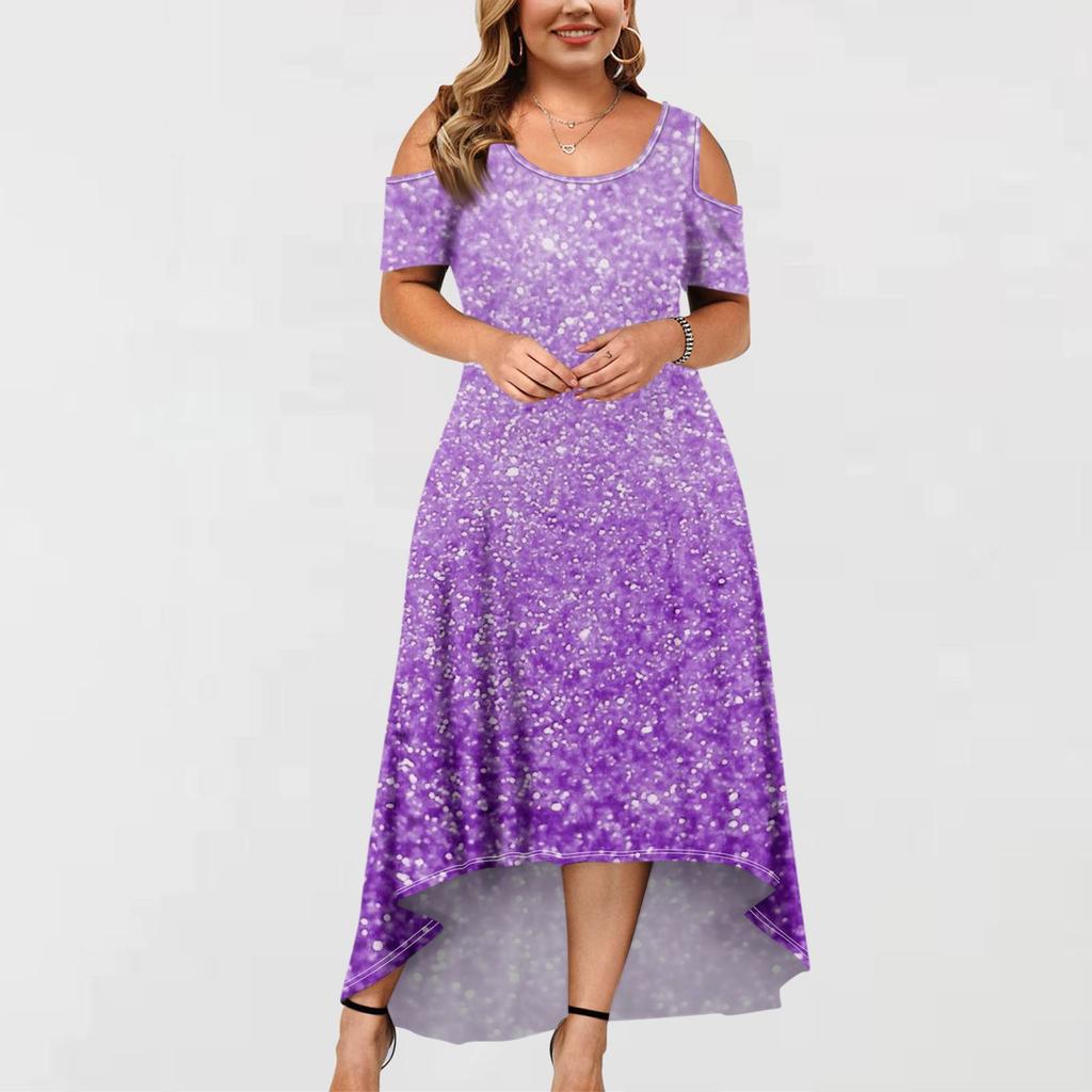 Women's Casual Fashion Printed Dress Round Neck Short Sleeve Pullover Dresses