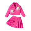 Girls Solid Color College Style Suit Autumn New Three-dimensional Flower Blazer + Pleated Short Skirt