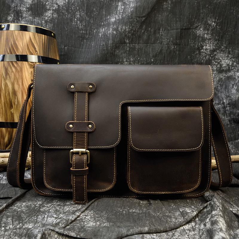 

Vintage Style Leather Shoulder Bag Crossbody Men Bags Genuine Leather Sling Bag Cow Leather Small Bags One Shoulder Bag For Male темно-коричневого