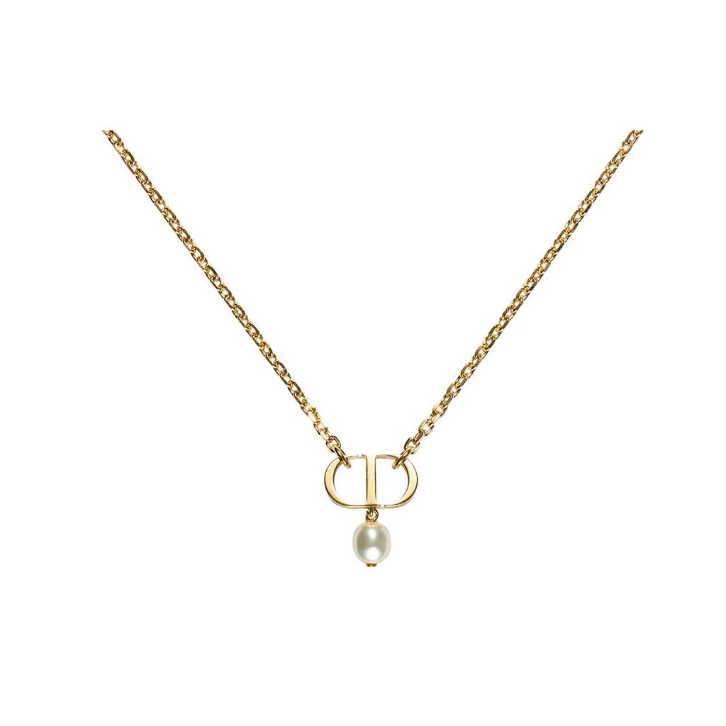 Dior CD Series Round Bead Resin Metal Necklace Women Necklace Gold N1390PTCRS-D301