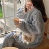 New Coral Velvet Jacquard Pajamas Women's Autumn and Winter Home Clothes Thickened Flannel Velvet Sweet Princess Style Home Clothes Set