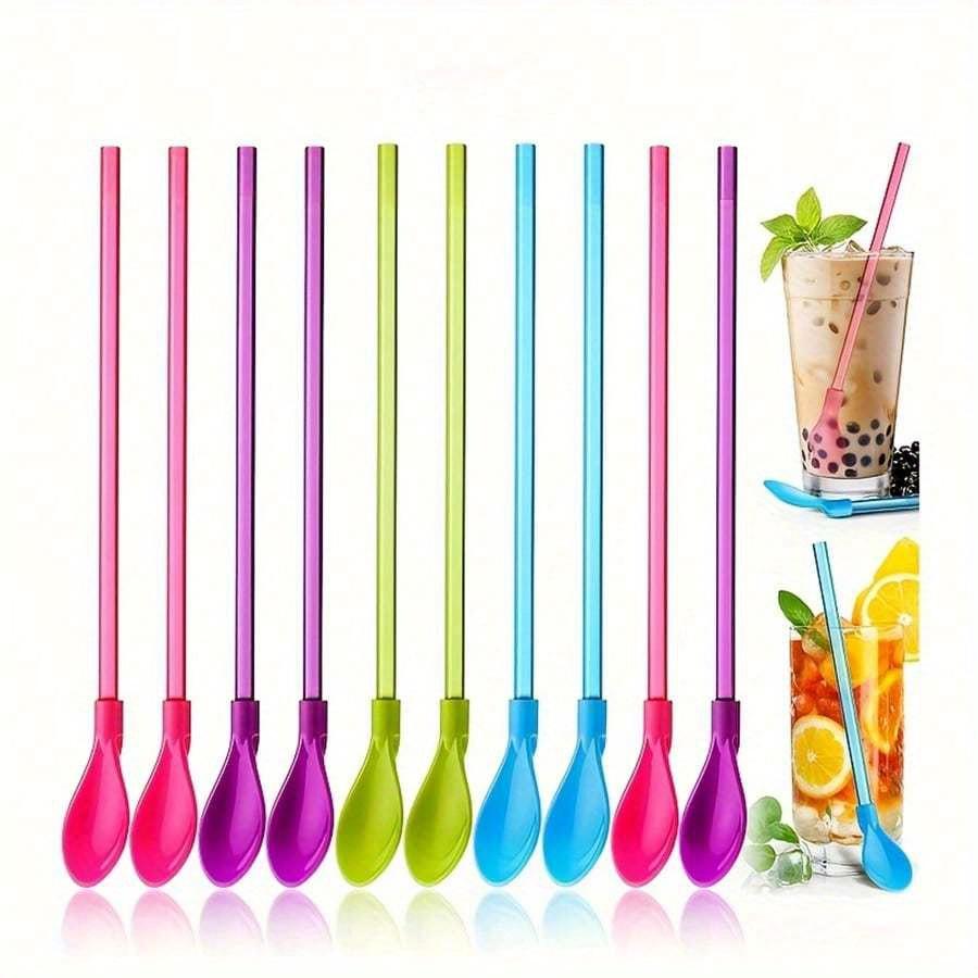 

Многоразовые цветные двухфункциональные ложки-соломинки - Легко пить и перемешивать, Съемные, Легко чистить, ПП материал, Идеально подходят для вечеринок и мероприятий 10pcs Multicolor разноцветный