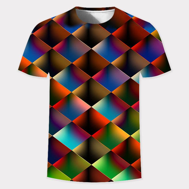 Summer New 3D Gold Digital Harajuku Print Short Sleeve Round Neck Men's Casual Personality Hip Hop Street T-shirt Tops