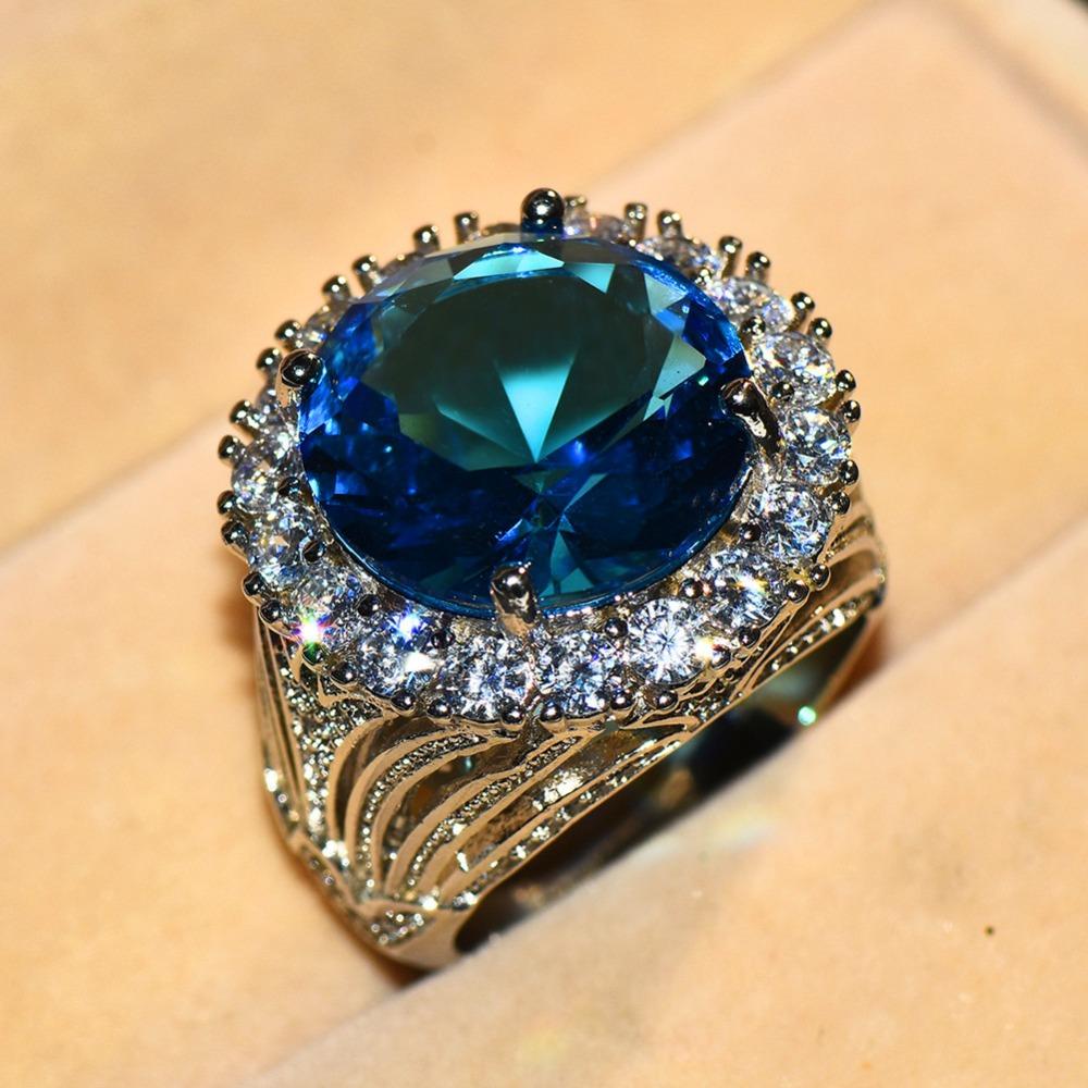 

Luxury Female Big Blue White Zircon Stone Ring Silver Color Wedding Jewelry For Women 6