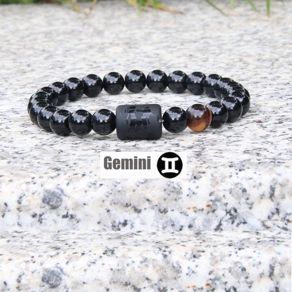 

Новый стрейч-браслет «Двенадцать созвездий», мужской простой обсидиановый браслет с гравировкой для пары, модный браслет из натурального камня