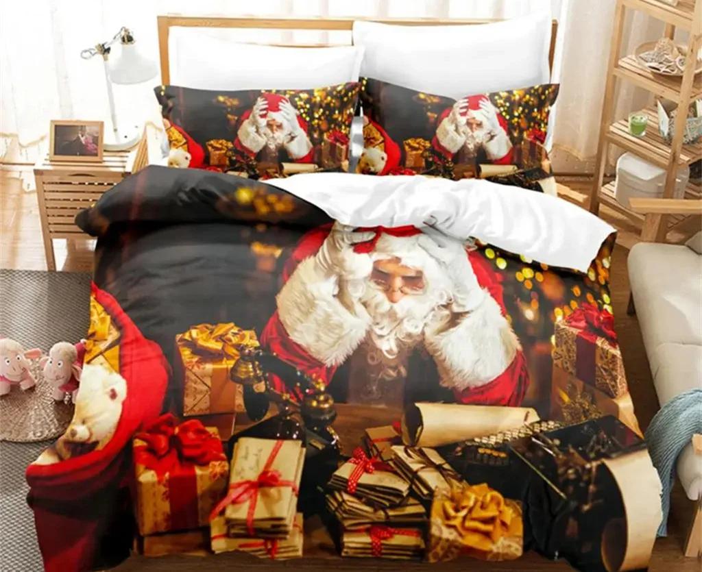 Christmas Quilt Cover Bedding Set Duvet Comforter Pillow Case Twin Queen King Double Full Single 3Pcs Bedroom Decor Women Gift