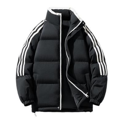 Winter Trend Striped Stand-up Collar Loose Cotton-padded Clothes Couple Style Warm Versatile Cotton-padded Jacket Men