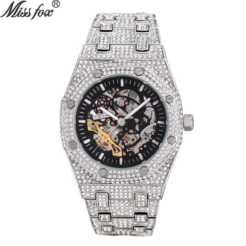 MISSFOX Watch, Popular In Europe and America, Full of Diamonds and Hollowed Out Mechanical Watches, Waterproof Luminous Stainless Steel Men's Watches