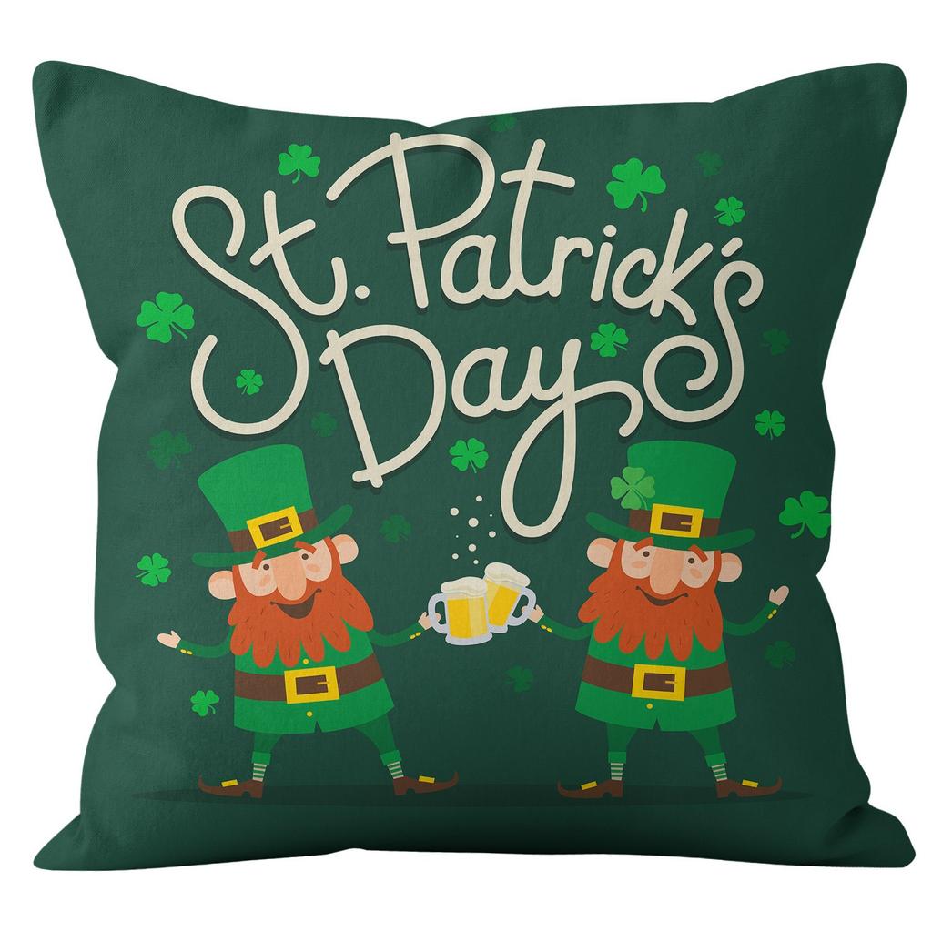 Home Cushion Cover St. Patrick's Day Pillowcase Four-leaf Clover Plaid Sofa Cushion Cover