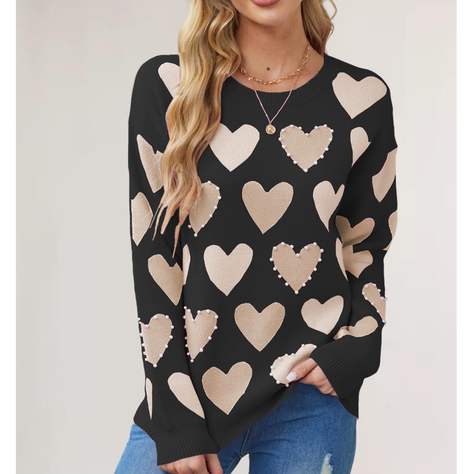 

Женский модный повседневный свитер с круглым вырезом и принтом, свободный свитер с длинными рукавами M чёрный
