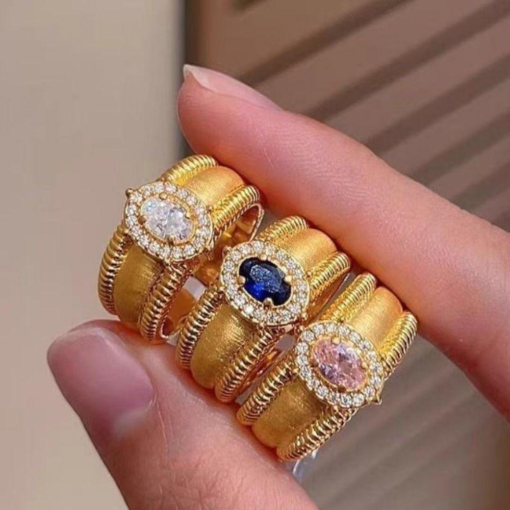 Vintage Crystal Split Ring Unique Women's Jewelry Elegant Adjustable Finger Rings Ladies